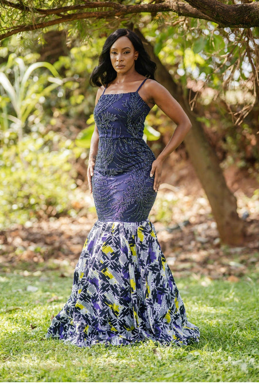 Veryldesigns Dress Nkizi Blue Beaded Gown