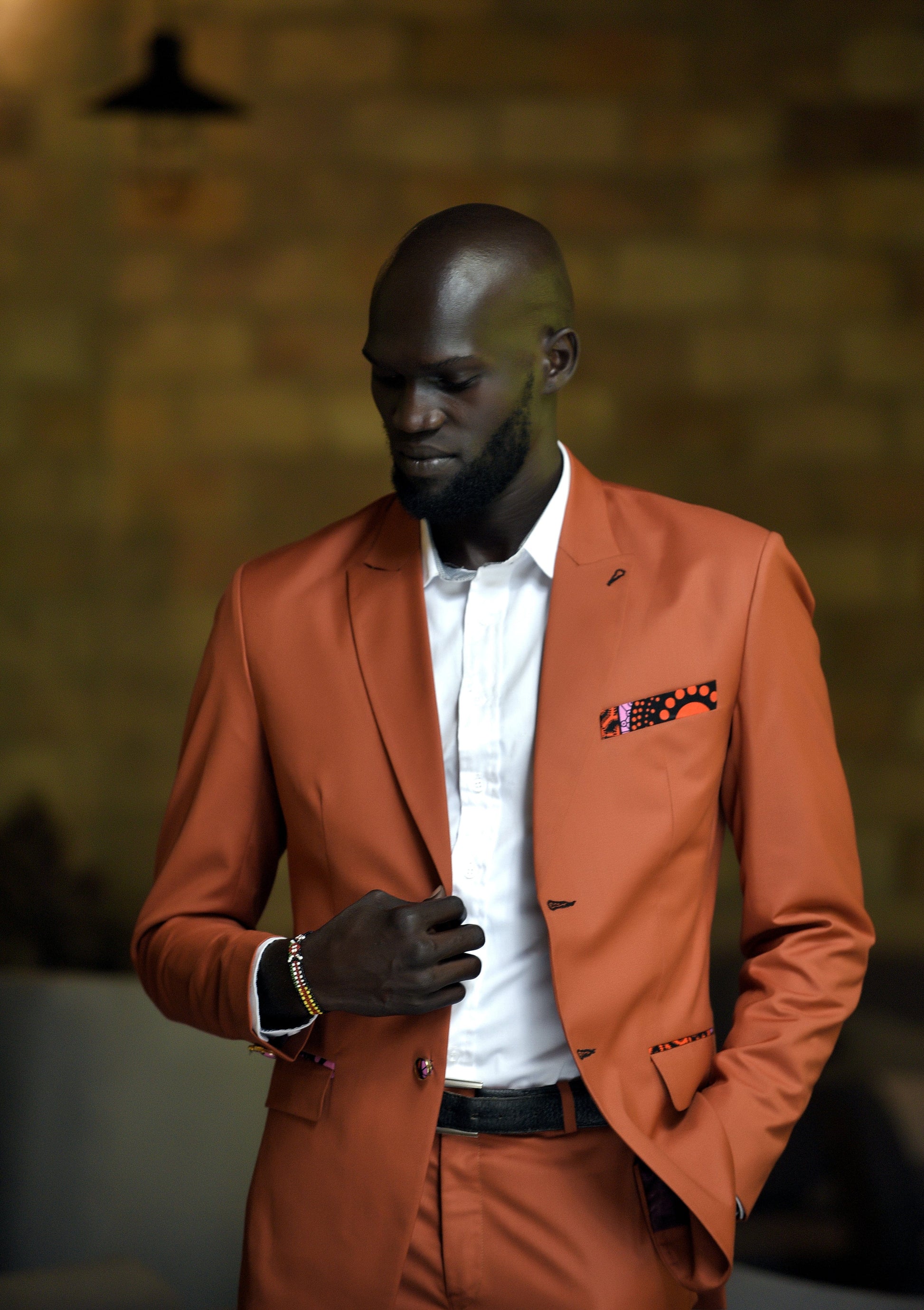 With Black Shirt Orange Blazer Men Burnt Orange And Black Dress