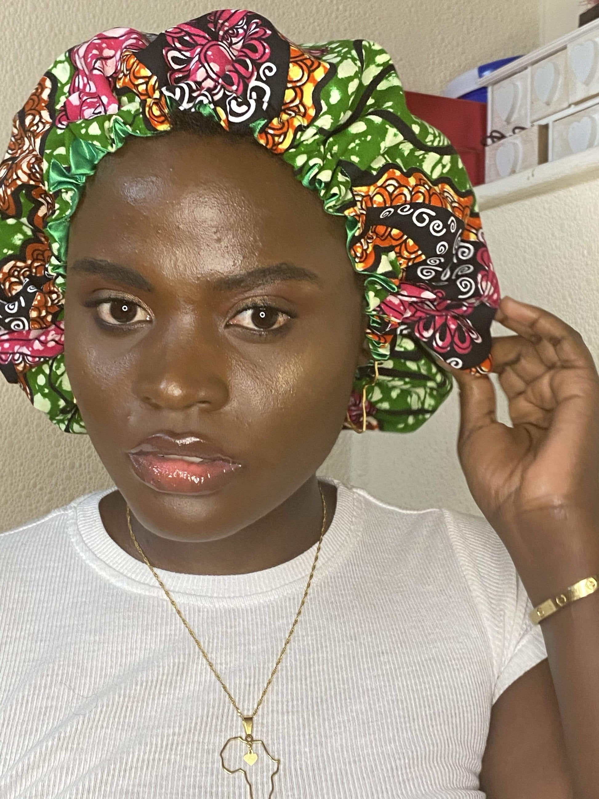 Veryldesigns Hair Bonnet African Print Satin Lined Hair Bonnet