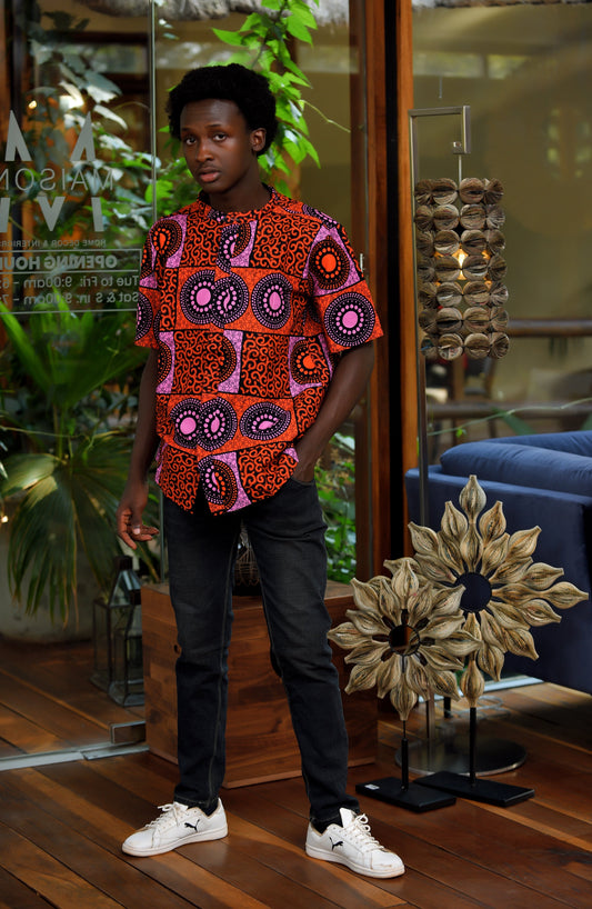Veryldesigns Men’s African Print T-Shirt - Pink