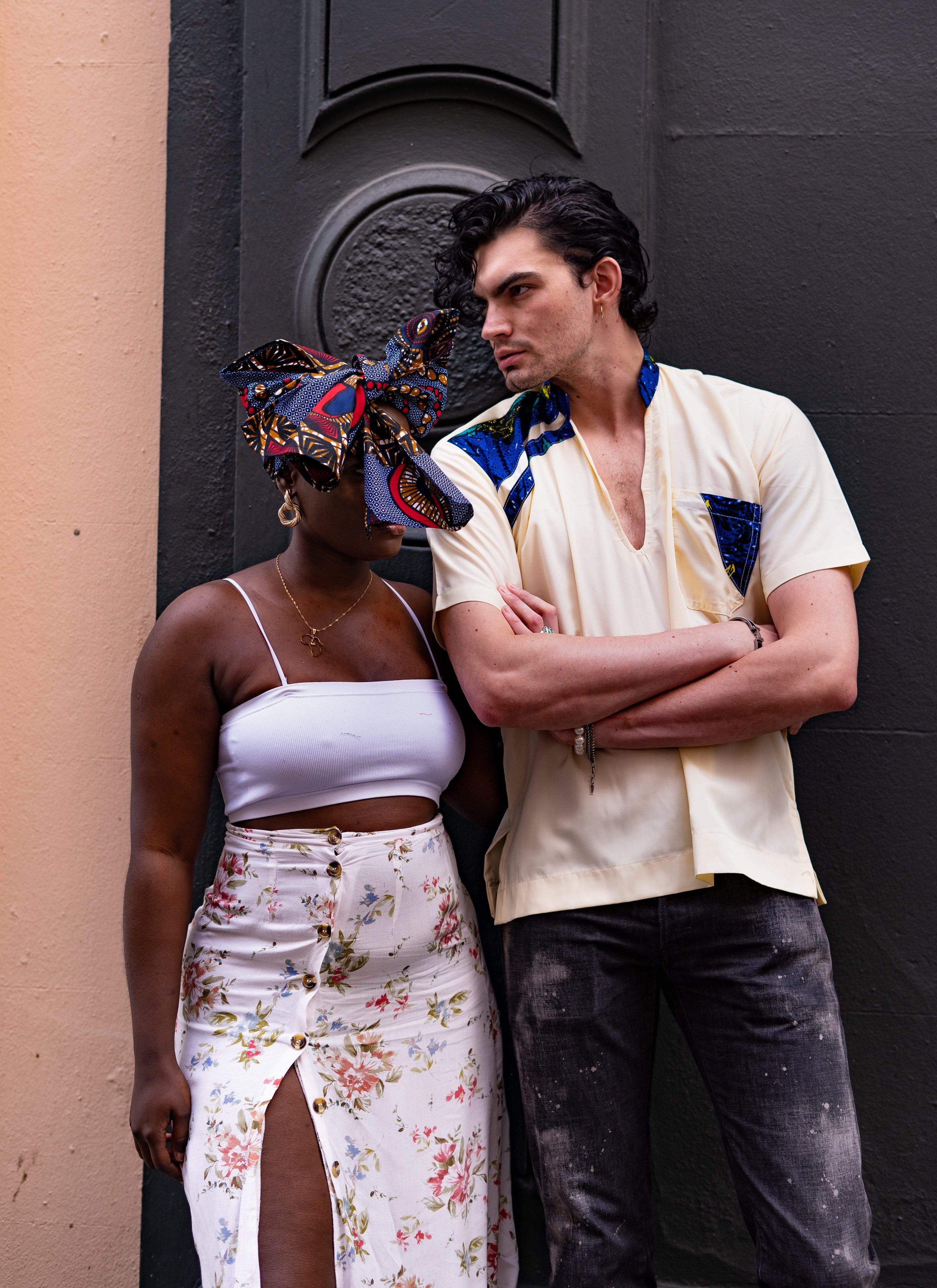 Veryldesigns T-Shirt Royal Blue African Print Shirt with Pocket